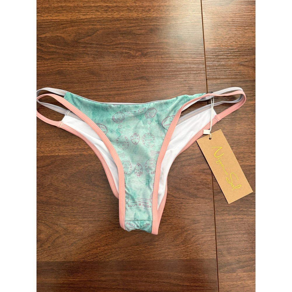 Niyama Sol Baja Hipster Bikini Bottoms Mint Pink Stamp Print Large NWT